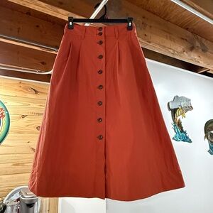 Madewell Terracotta Button-Front Midi Skirt